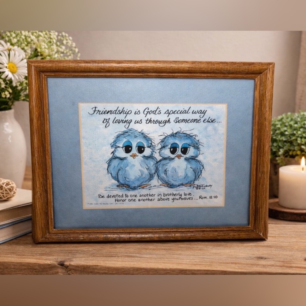 Cedar Hill Studio Friendship Blue Birds Framed Art Gretchen Clasby Religious VGC